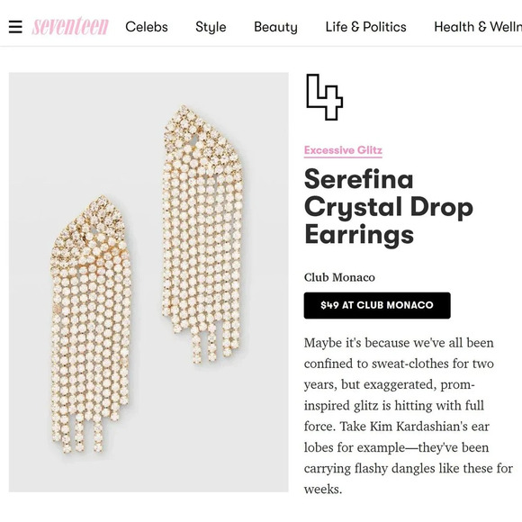 Gold Waterfall Earrings Trendy Pierced Strands of Rhinstones - Picture 4 of 4